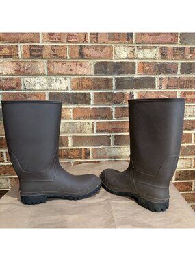 Unbranded Brown Waterproof Rubber Boots Mens Size 8 Lug Sole Outdoor Rain Shoes